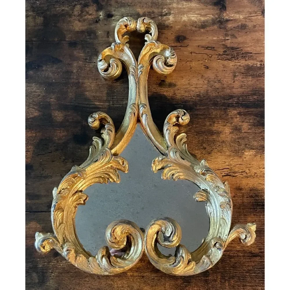Vintage Italian Florentine Handmade Painted gold Wood mirror from Venice